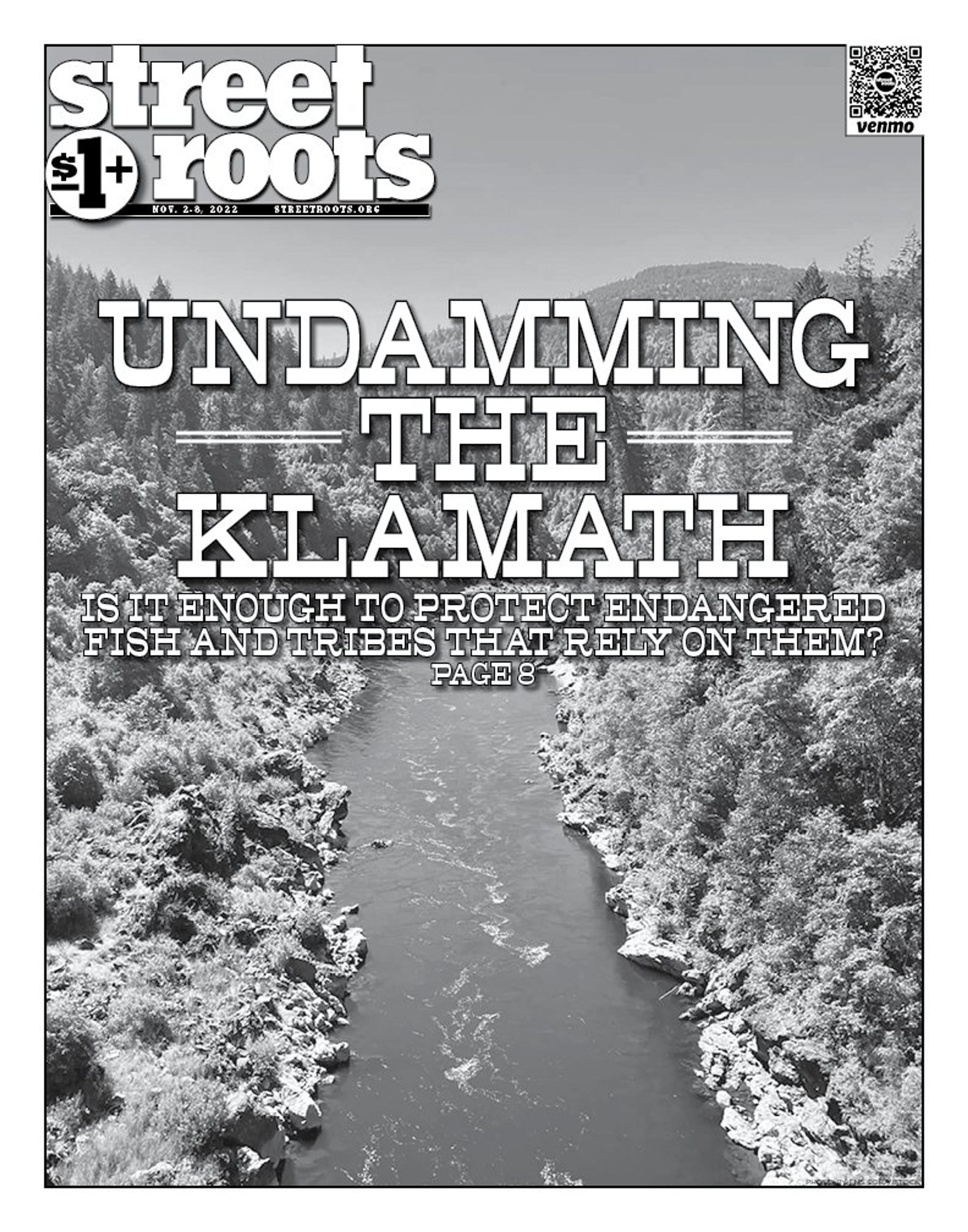 Cover of Street Roots with the headline "Undamming the Klamath"