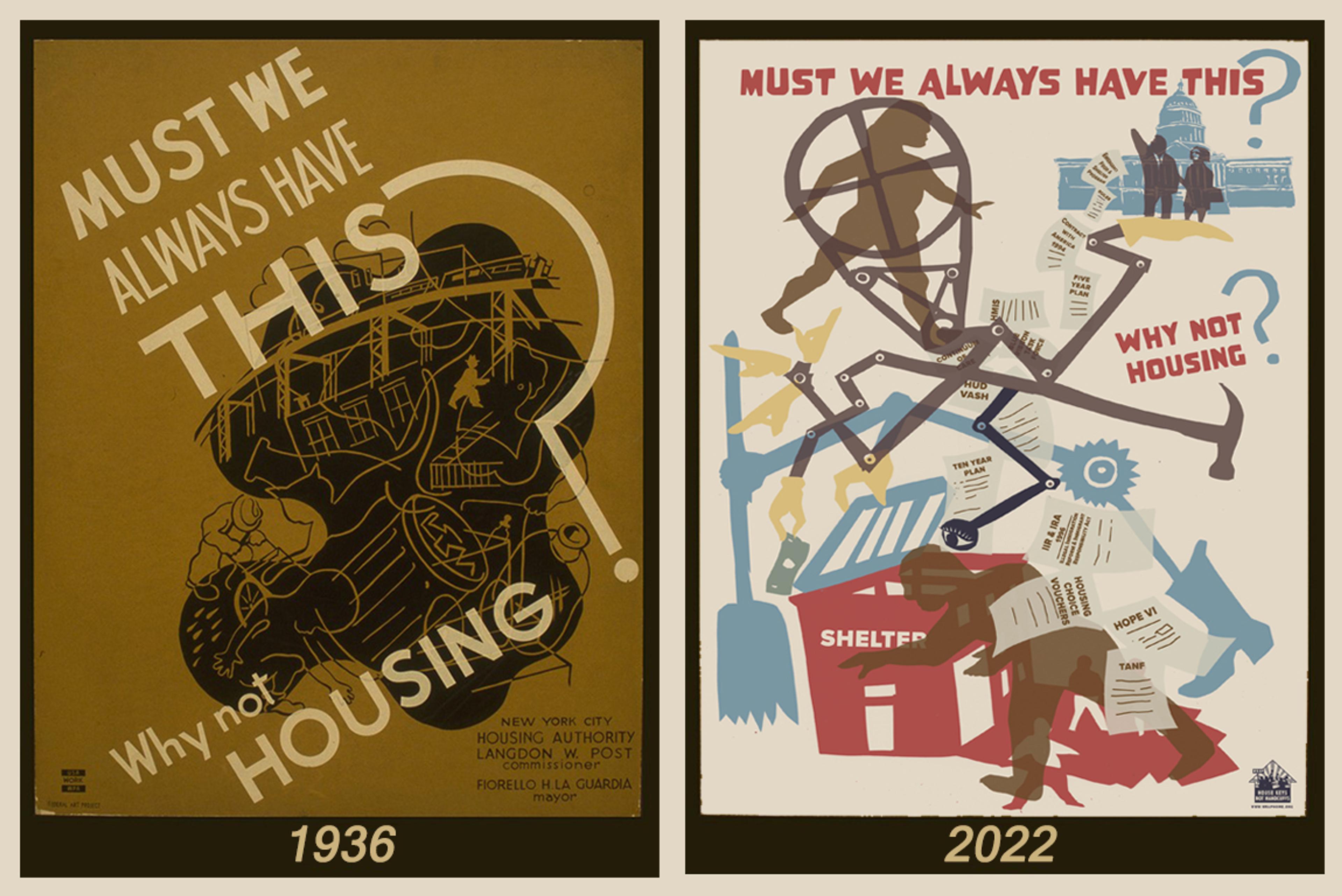 Two posters, designed 40 years apart, depict similar worries around housing and homelessness in the US