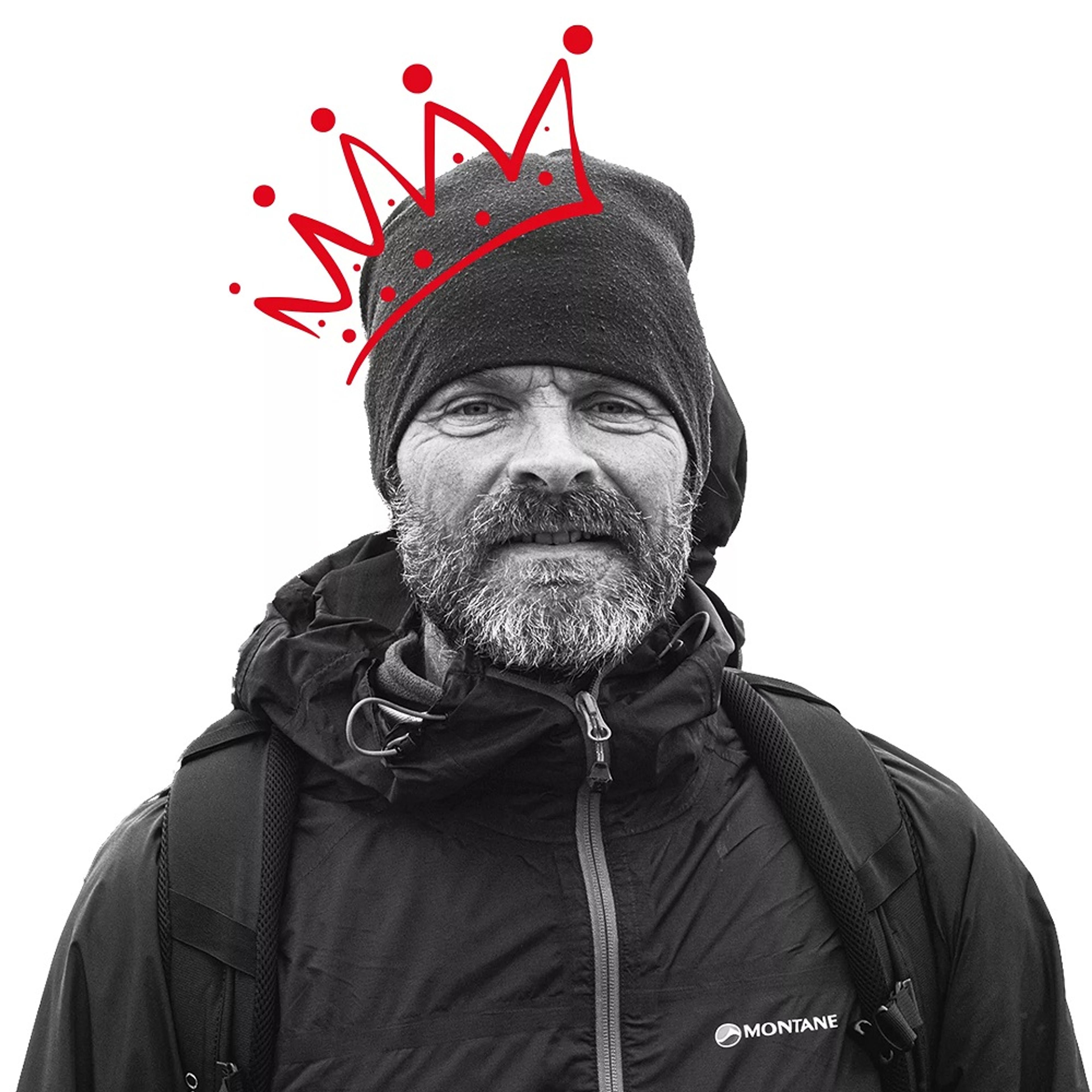 Black and white image of man with crown