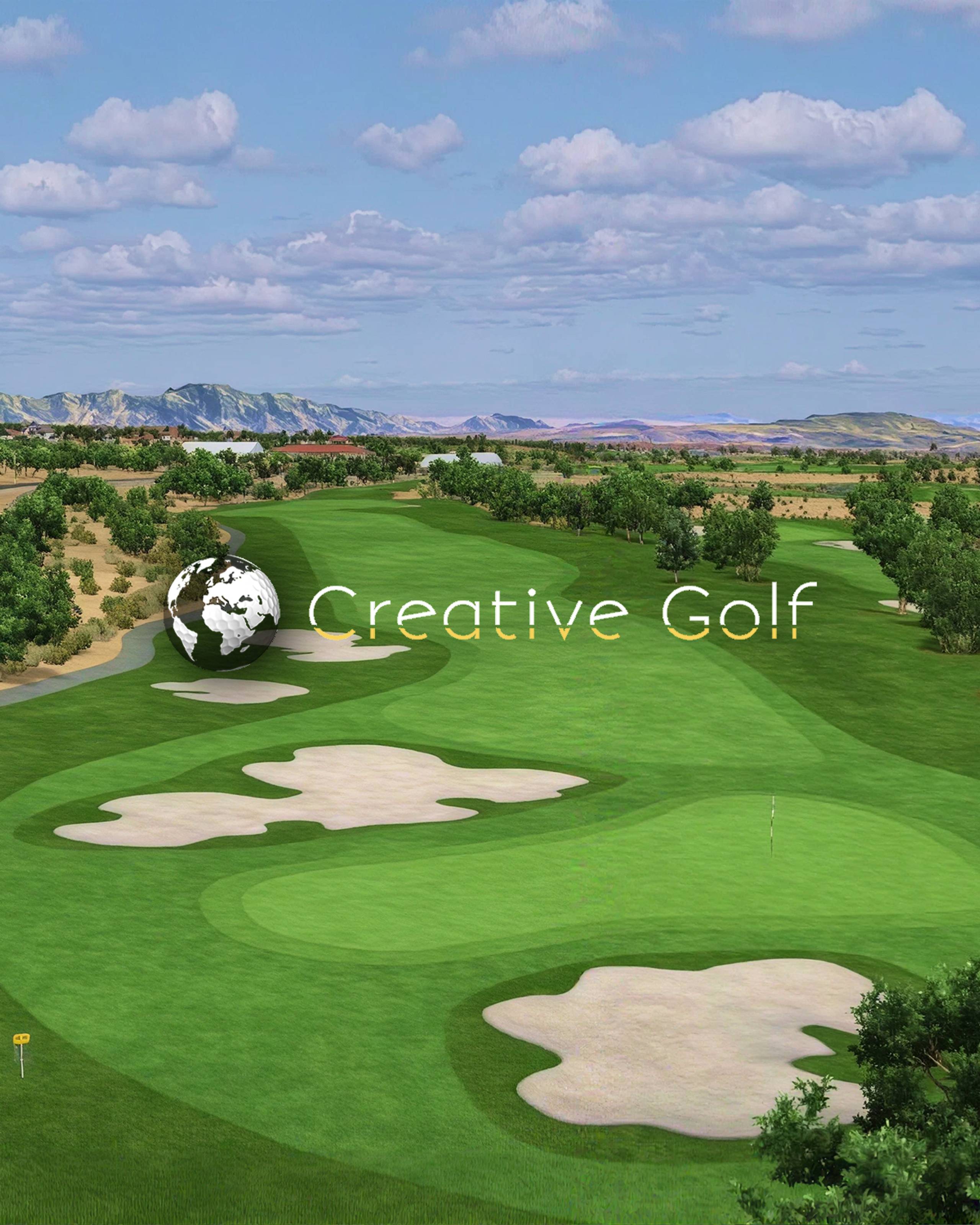 A golf course with a globe icon and "Creative Golf" text.