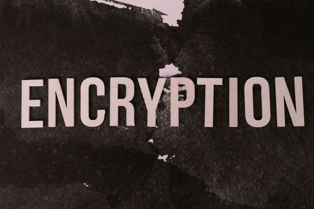 Black and white abstract image with the word 'ENCRYPTION' prominently displayed.