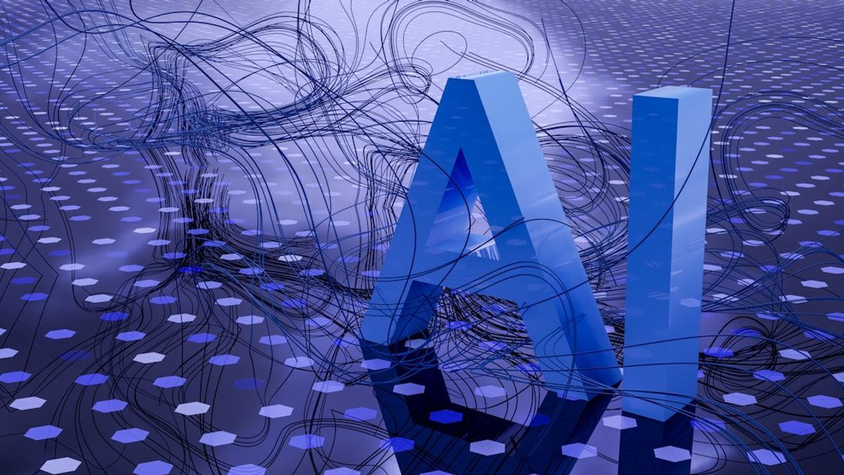 3D rendered ai text on dark digital background
