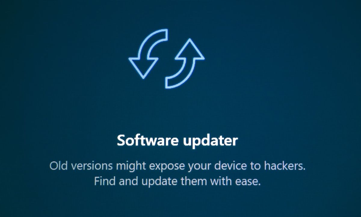 Software updater with refresh arrows icon and update icons.