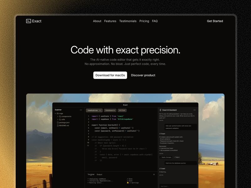 Exact — Yapay Zeka Kod Editörü Web Sitesi Şablonu