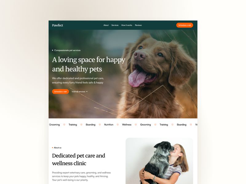 Pawfect — Evcil Hayvan Bakım İşletmesi Web Sitesi Şablonu
