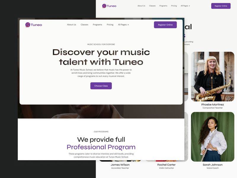 Tuneo — Müzik Okulu Web Sitesi Şablonu - Hover