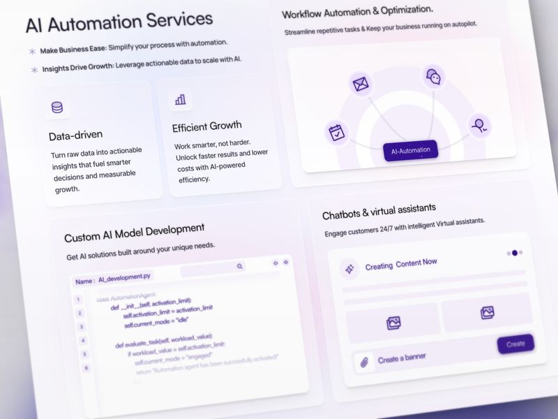 LanderOS — Yapay Zeka Otomasyon Ajansı Web Sitesi Şablonu - Hover