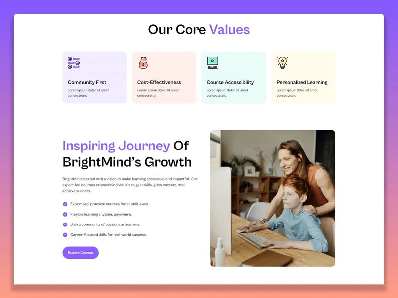 BrightMind — Online Kurs Web Sitesi Şablonu - Hover