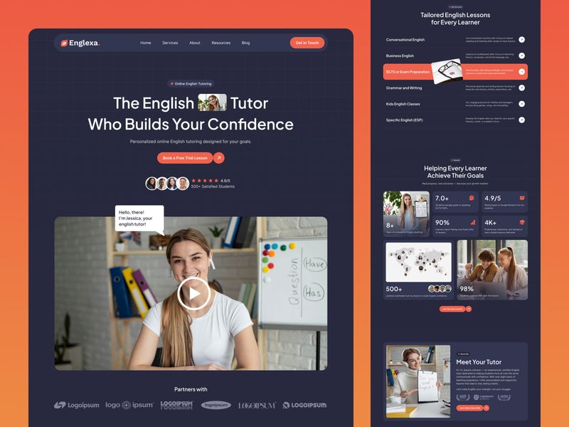 Englexa — Online İngilizce Eğitimi Web Sitesi Şablonu - Hover