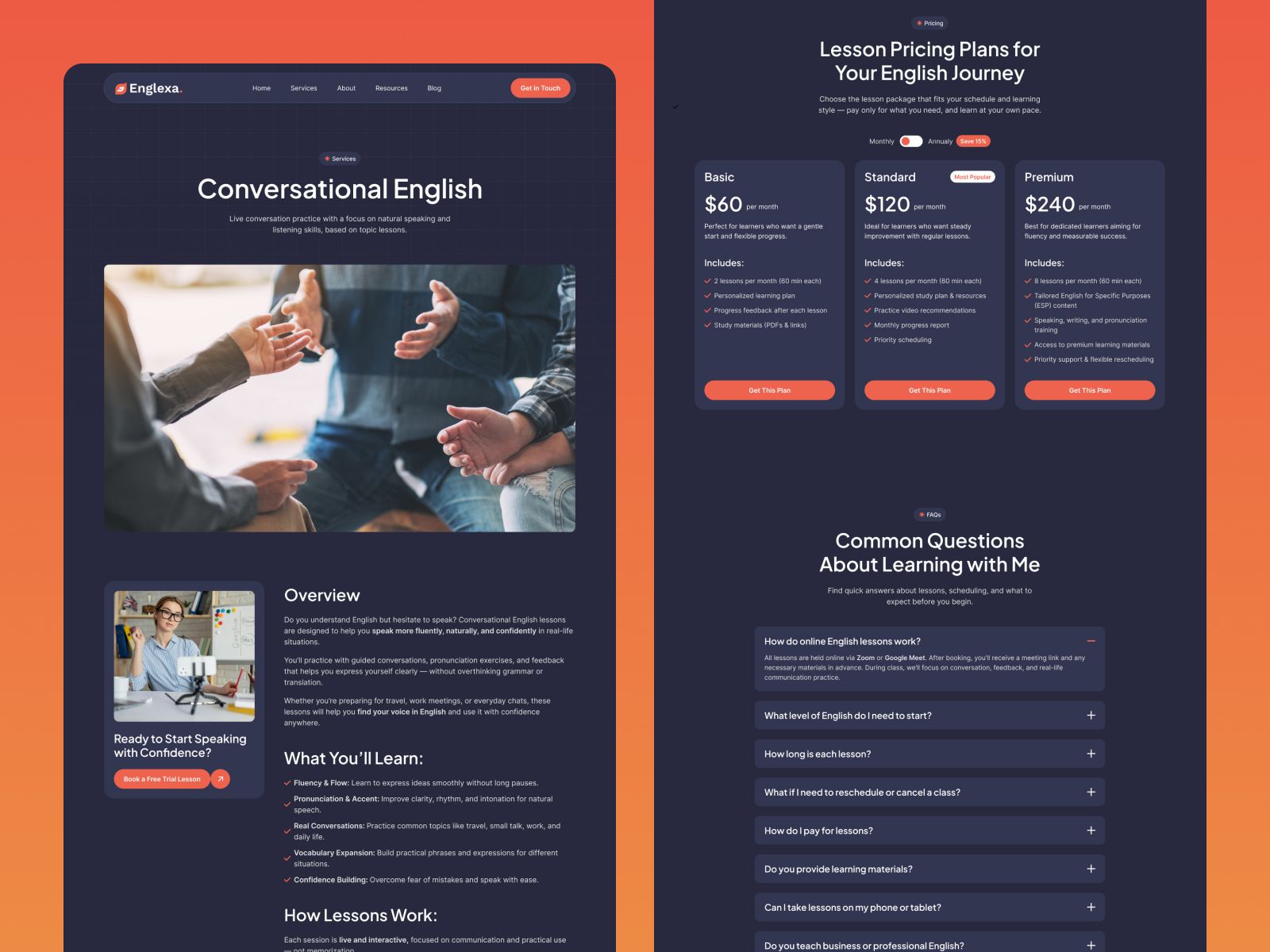 Englexa — Online English Tutoring Website Template screenshot 3