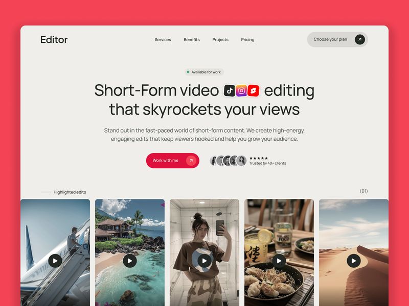 Editor — Video Düzenleme Portfolyo Web Sitesi Şablonu