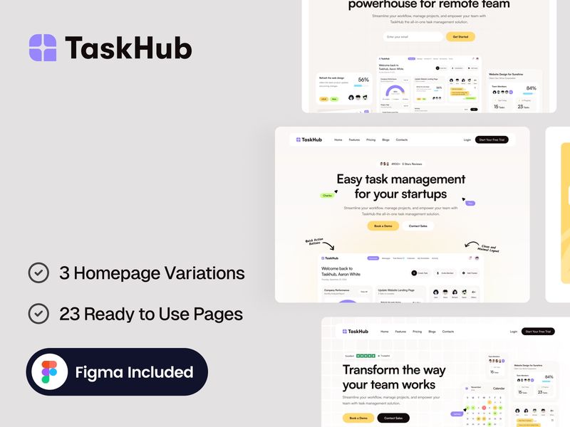 Taskhub — SaaS ve Startup Web Sitesi Şablonu - Hover