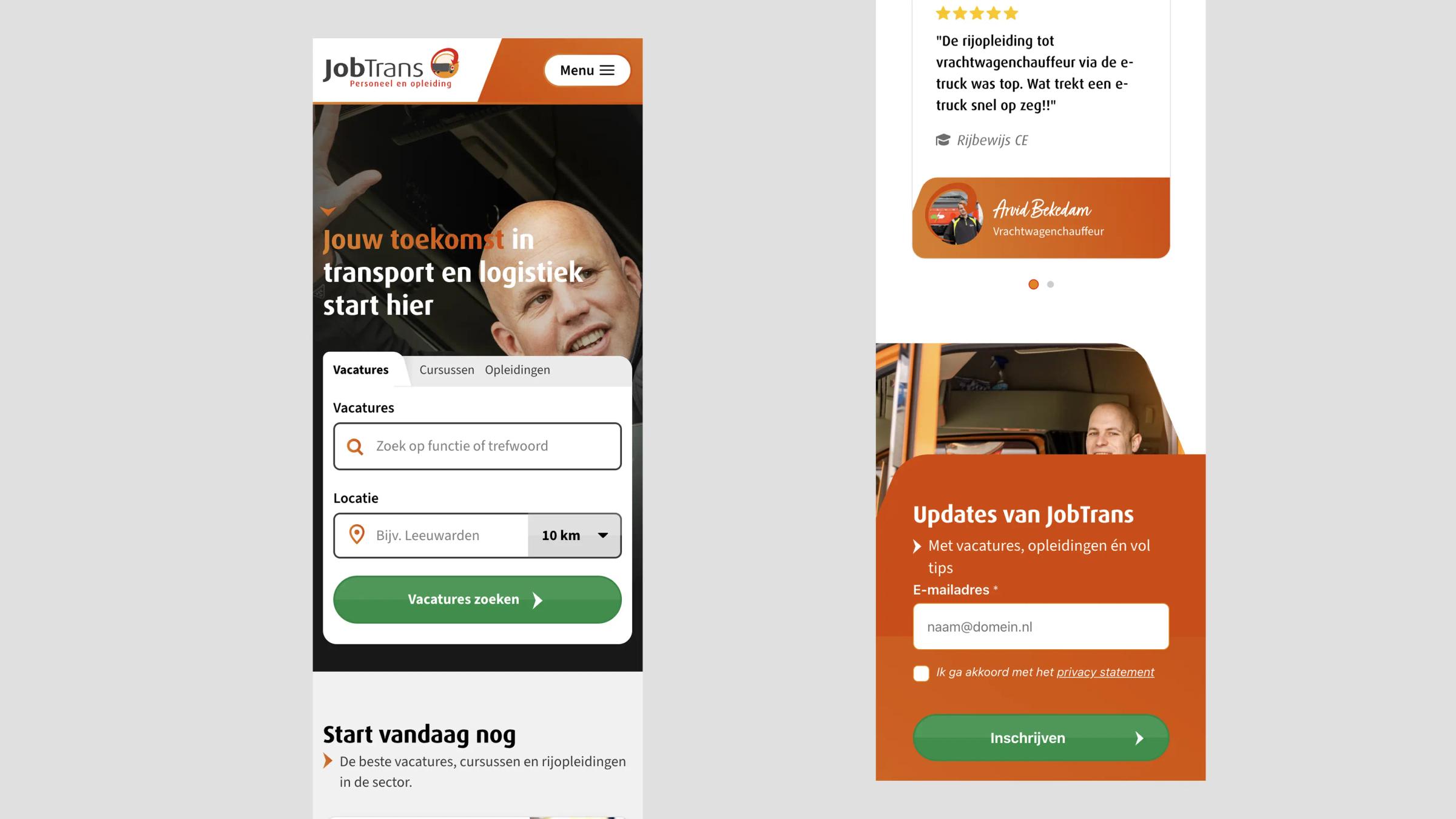 Jobtrans design, screen 1