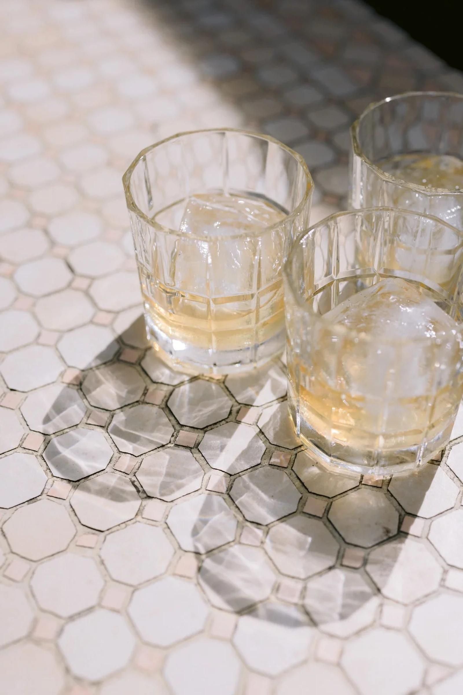 Drinks and glass on wedding day
