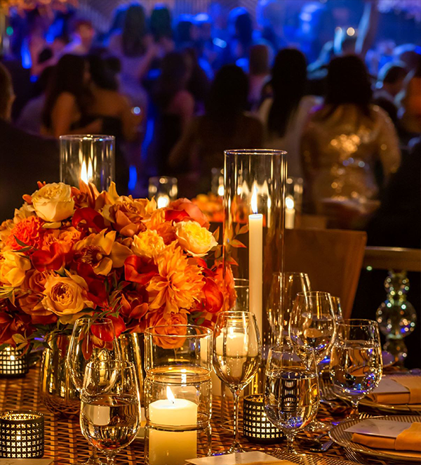 Red lighting at modern wedding event