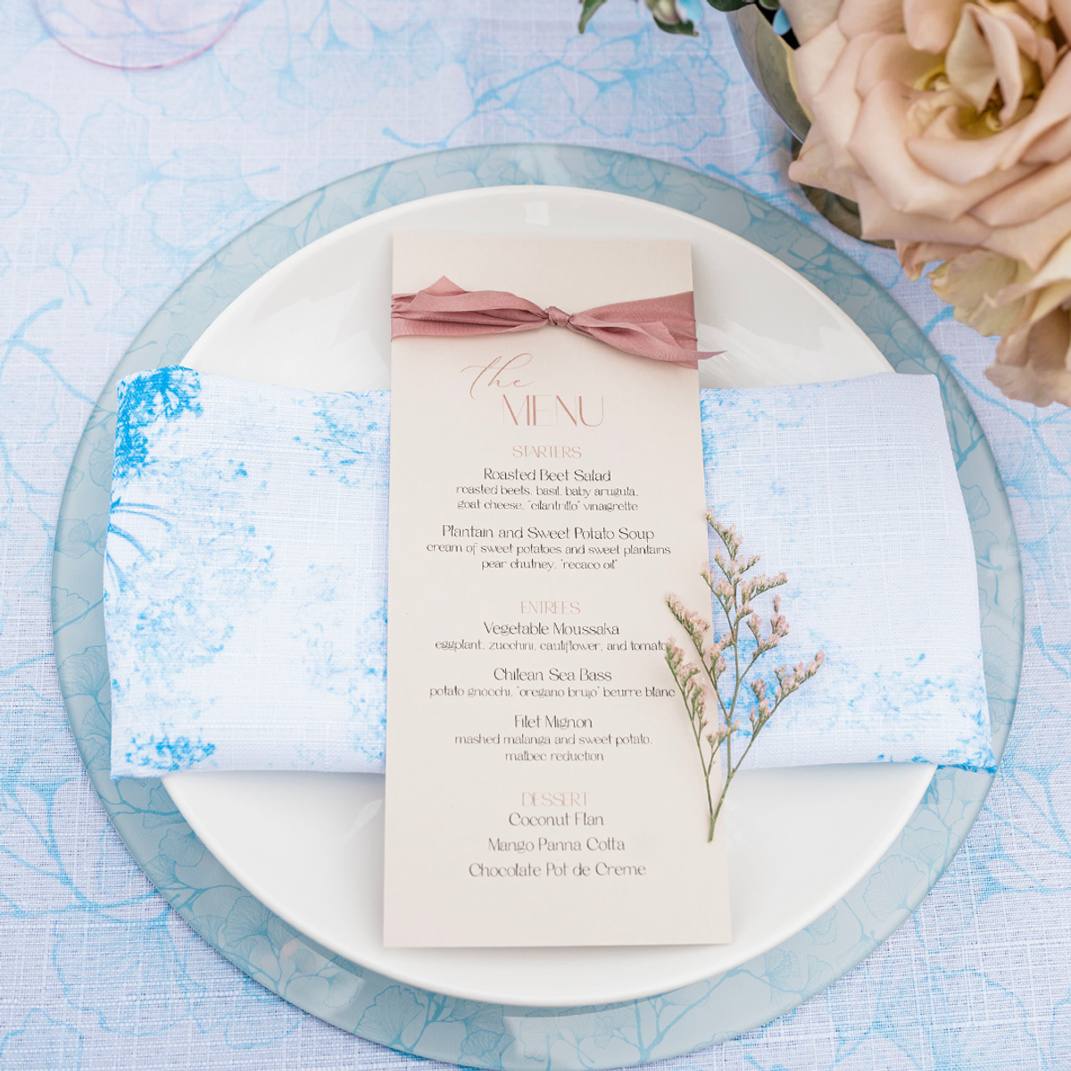 Light Blue Floral Placemat Charger Napkin
