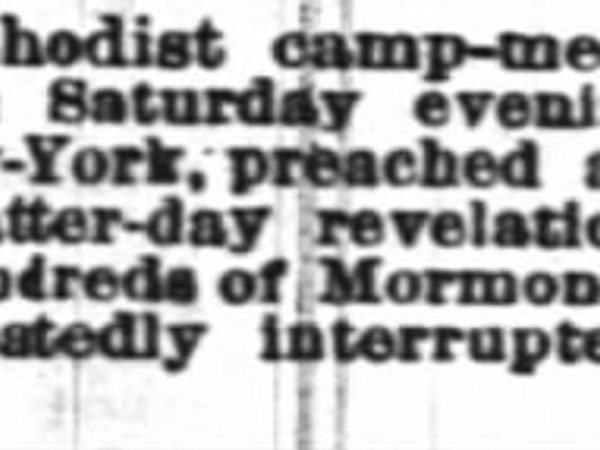 Newspaper article titled At the Methodist Camp Meeting in Salt Lake City