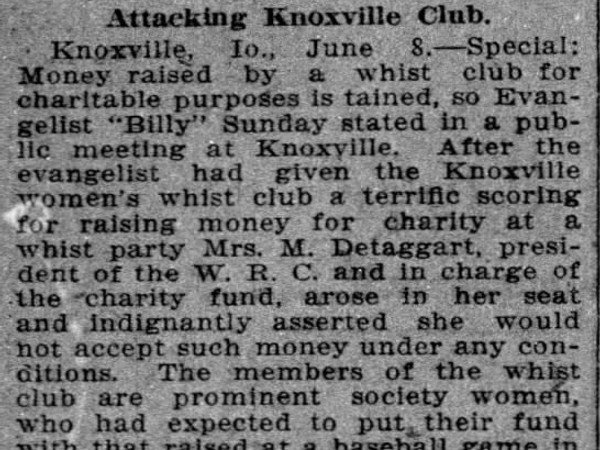 Newspaper article titled Whist Money Is Tainted