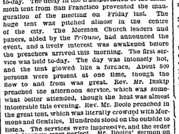 Newspaper article titled Grand Methodist Camp Meeting in Salt Lake City