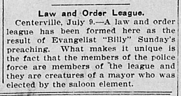 Newspaper article titled Law and Order League