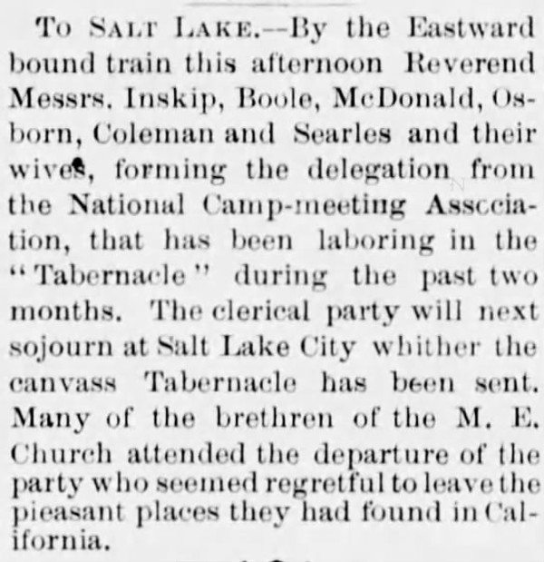 Newspaper article titled To Salt Lake by the Eastward Bound Train