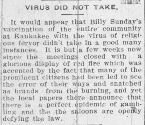 Newspaper article titled Virus Did Not Take