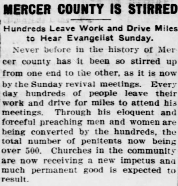 Newspaper article titled Mercer County Is Stirred