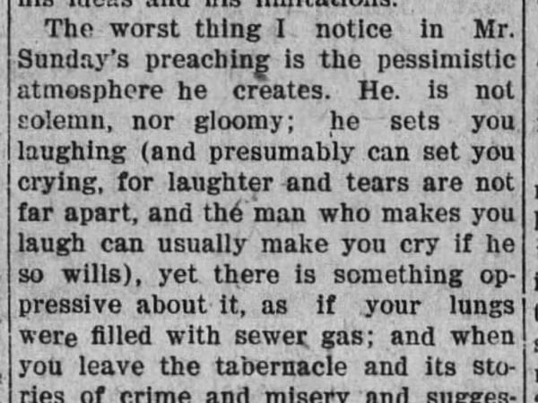 Newspaper article titled Another View of Billy Sunday