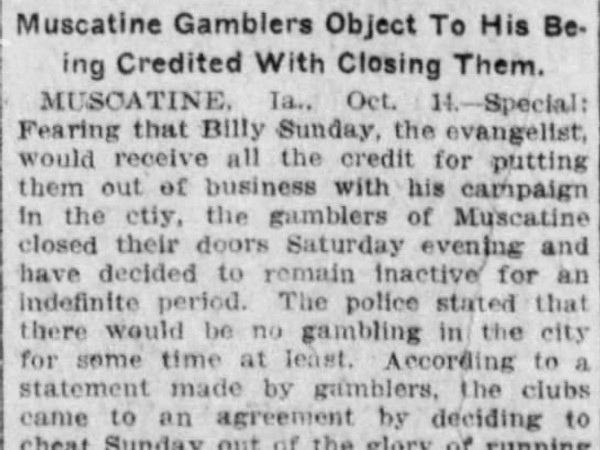Newspaper article titled Forestall Billy Sunday