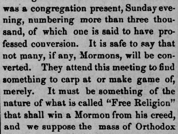 Newspaper article titled According to the Tribune the Camp-meeting in Salt Lake is a Success