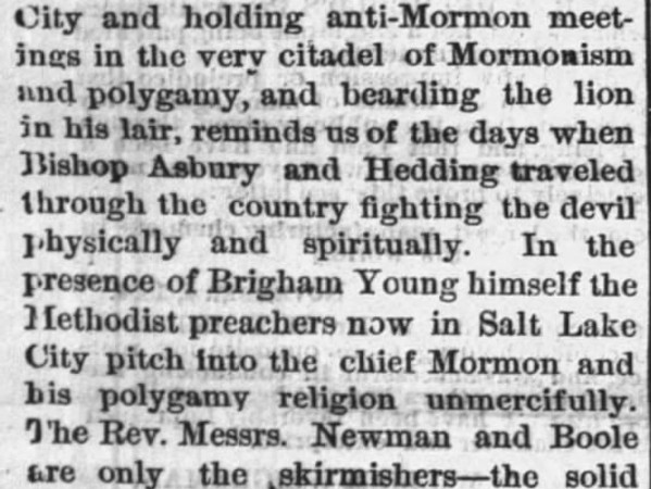 Newspaper article titled The Innovation of the Methodists in Pitching Their Big Tent in Salt Lake City