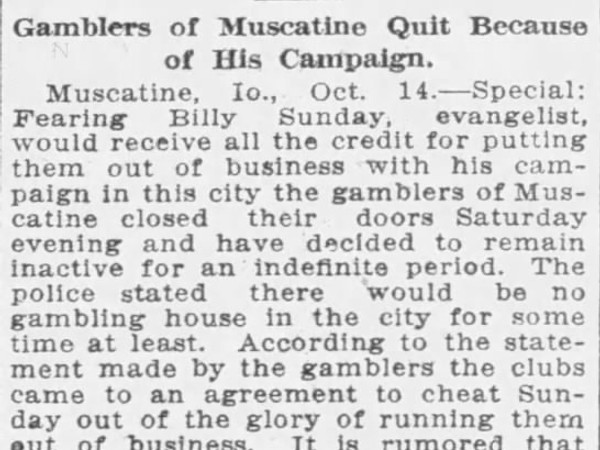 Newspaper article titled Flee from Billy Sunday