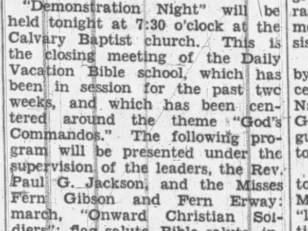 Newspaper clipping titled Demonstration Night