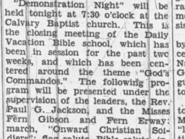 Newspaper clipping titled Demonstration Night