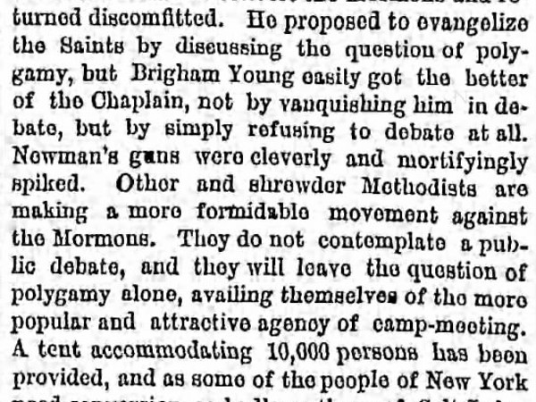 Newspaper article titled Chaplain Newman of the Senate went out to Salt Lake to Convert It