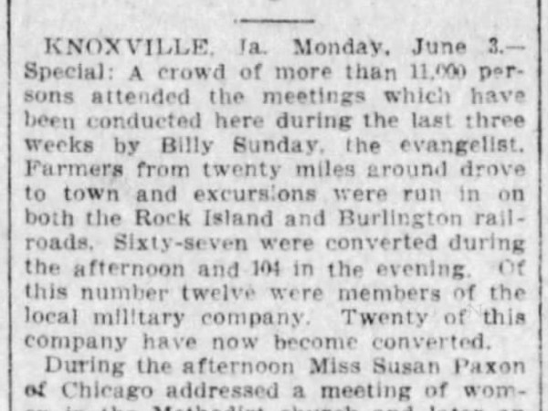 Newspaper article titled Great Crowds Hear Sunday