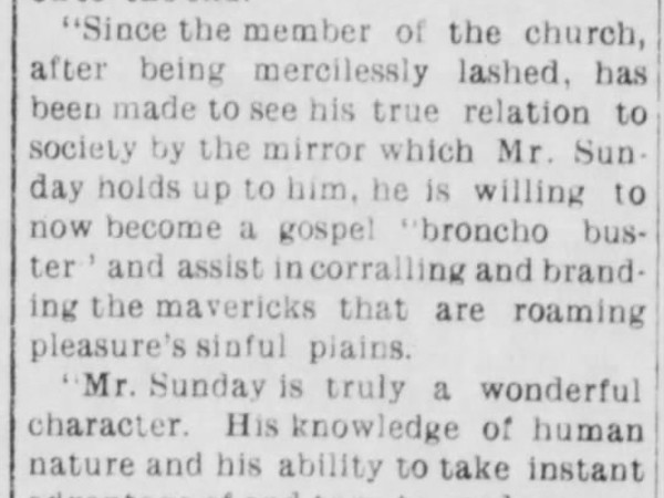 Newspaper article titled Evangelist Sunday at Galva