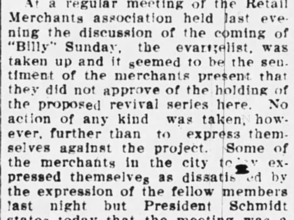 Newspaper article titled Merchants Do Not Approve