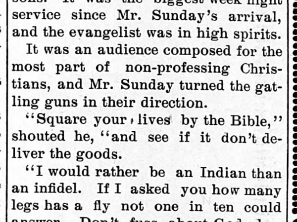 Newspaper article titled Billy Sunday's Theology