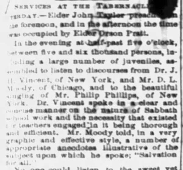 Newspaper article titled Services at the Tabernacle