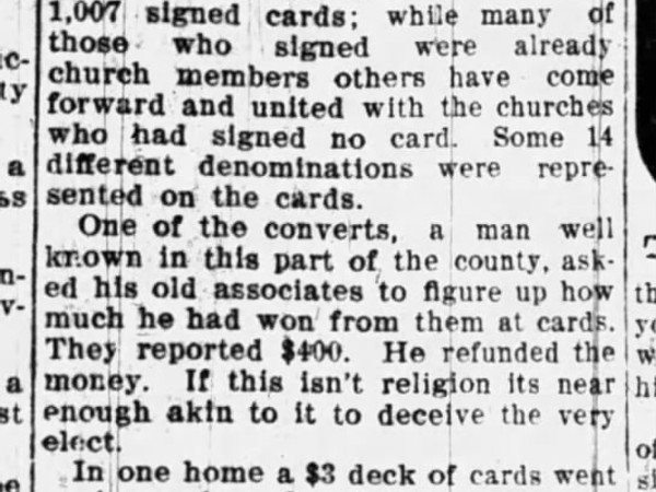 Newspaper article titled They Praise Billy Sunday at Knoxville