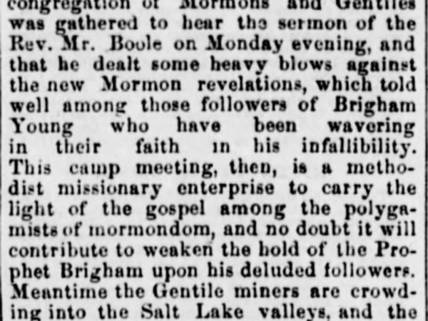 Newspaper article titled The Methodists Make a Decent upon the Mormons