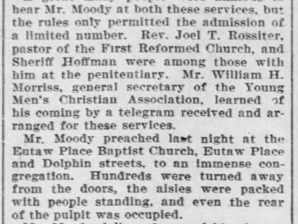 Newspaper article titled Mr. Moody in Baltimore