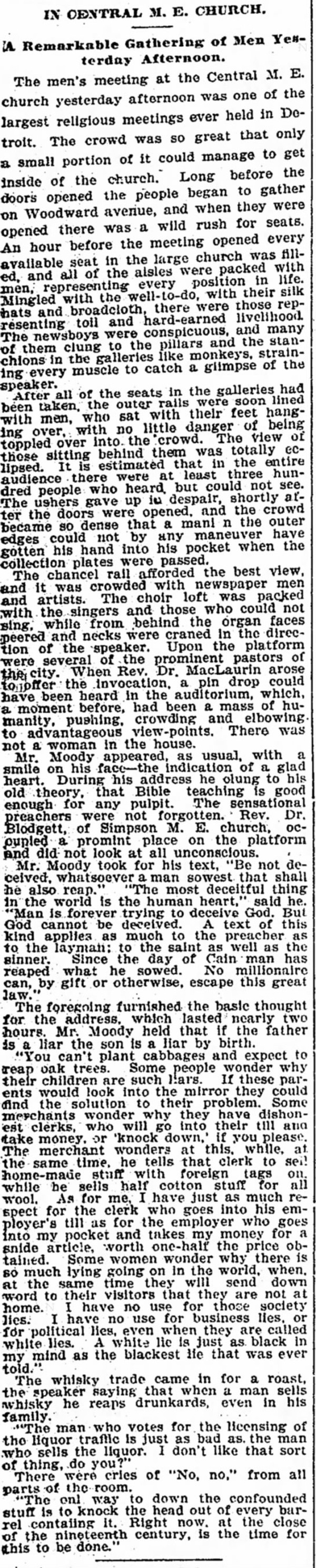 Newspaper article titled In Central M.E. Church