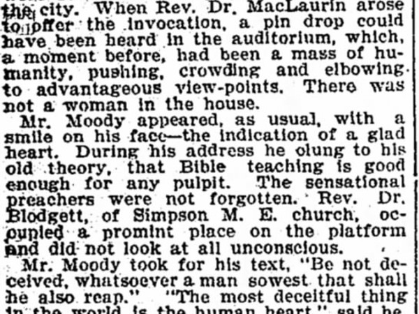 Newspaper article titled In Central M.E. Church