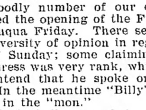 Newspaper article titled A Diversity of Opinion in Regard to Billy Sunday