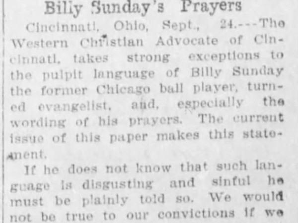 Newspaper article titled Denounce His Language