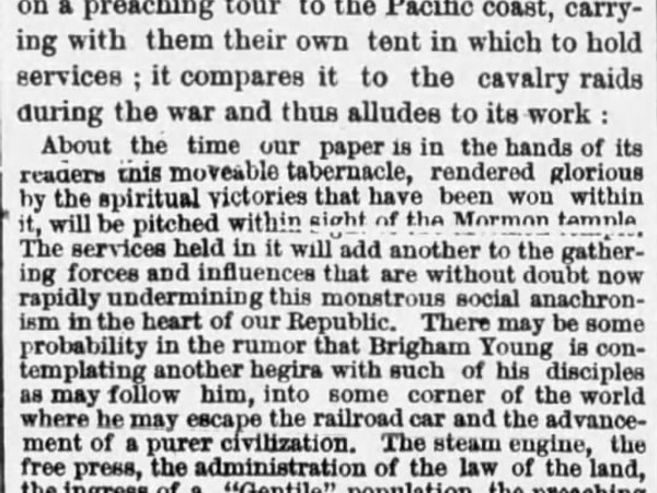 Newspaper article titled Religious Pioneering