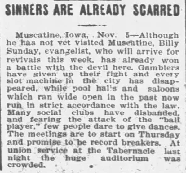 Newspaper article titled Sinners Are Already Scarred