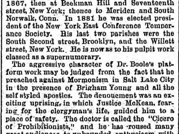 Newspaper article titled One of the Representative Temperance Workers Is Rev. William H. Boole